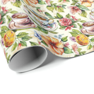 Cute tiled tea party cadeaupapier