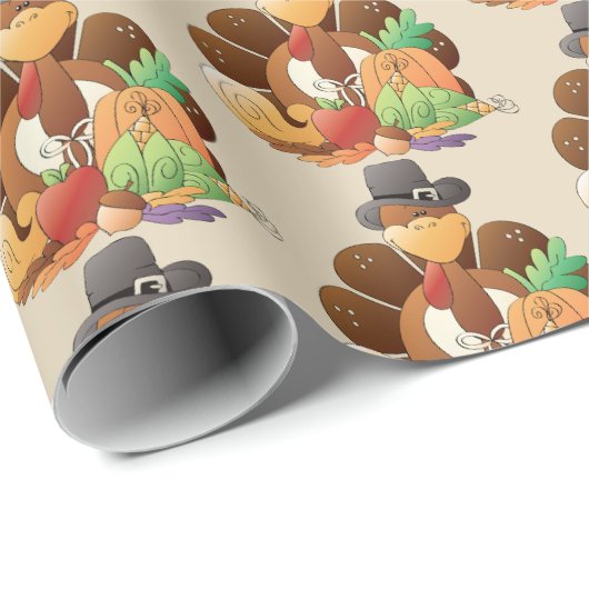 Cute tiled Thanksgiving kalkoenpelgrimvat Cadeaupapier (Rol Hoek)