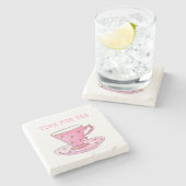 Cute Time for Tea Pink Waterverf Teacup Stenen Onderzetter (Zijkant)