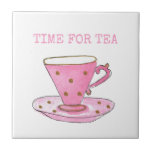 Cute Time for Tea Pink Waterverf Teacup Tegeltje<br><div class="desc">Tijd voor een theeroze waterverf-teacup ontwerp zou je oppervlakken redden en er goed uitzien. Een ideaal cadeau voor de theedrinker in je leven. Overeenkomende geschenken en accessoires van het huisdecor beschikbaar in opslag. De tekst is een sjabloon zodat kunt u aanpassen om uw behoeften aan te passen.</div>