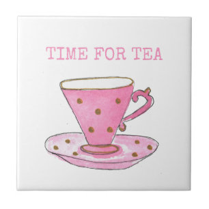 Cute Time for Tea Pink Waterverf Teacup Tegeltje