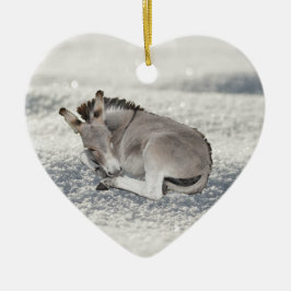 Cute Tiny Donkey Foal in sneeuw Keramisch Ornament