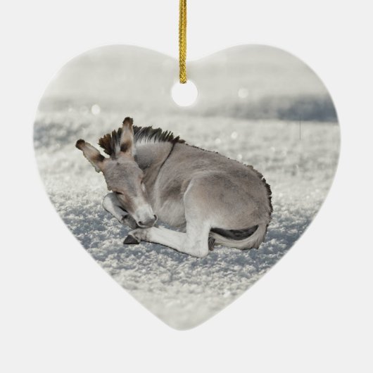 Cute Tiny Donkey Foal in sneeuw Keramisch Ornament (Achterkant)