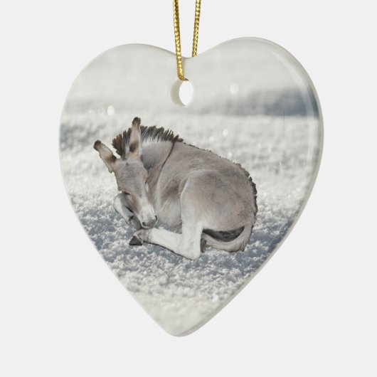 Cute Tiny Donkey Foal in sneeuw Keramisch Ornament (Links)