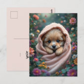 Cute, tiny, fluffy puppy surrounded by flowers briefkaart (Voorkant / Achterkant)