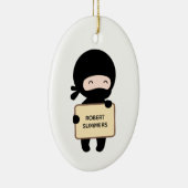 Cute Tiny Ninja Holding Sign., Aangepaste naam Keramisch Ornament (Rechts)