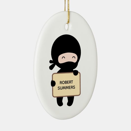 Cute Tiny Ninja Holding Sign., Aangepaste naam Keramisch Ornament (Rechts)