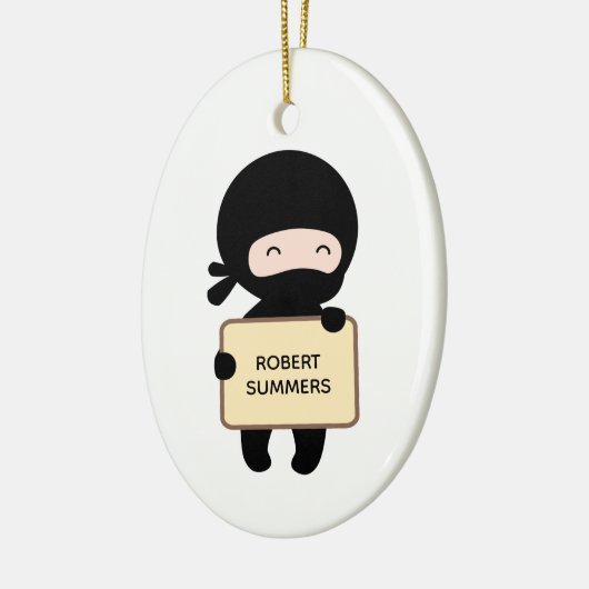 Cute Tiny Ninja Holding Sign., Aangepaste naam Keramisch Ornament (Links)