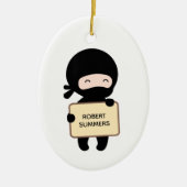 Cute Tiny Ninja Holding Sign., Aangepaste naam Keramisch Ornament (Voorkant)