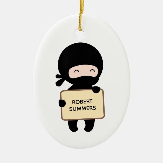 Cute Tiny Ninja Holding Sign., Aangepaste naam Keramisch Ornament (Voorkant)