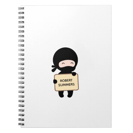 Cute Tiny Ninja Holding Sign. Aangepaste naam Notitieboek (Voorkant)