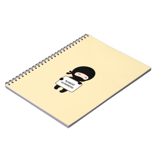 Cute Tiny Ninja Holding Sign on Yellow Custom Name Notitieboek (Linkerzijde)