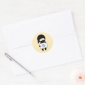 Cute Tiny Ninja Holding Sign on Yellow Custom Text Ronde Sticker (Envelop)