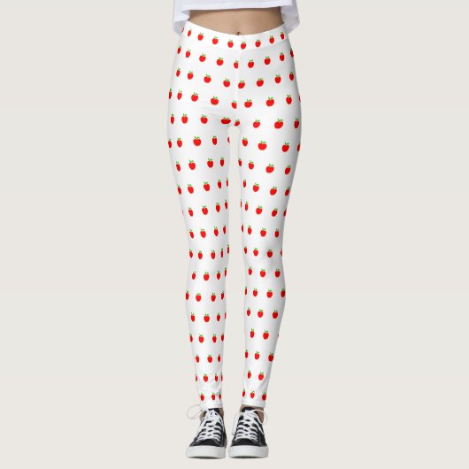 Cute Tiny Red Apples Pattern op White Leggings (Voorkant)