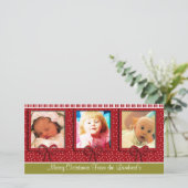 Cute Tiny Snowflakes Stripes Kerstfoto Feestdagenkaart (Staand voorkant)