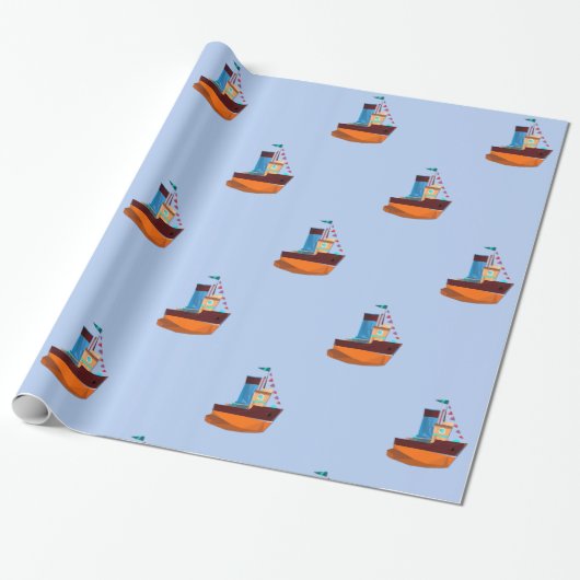 Cute Tiny Tugboat Thunder-Cove  Cadeaupapier (Uitgerold)