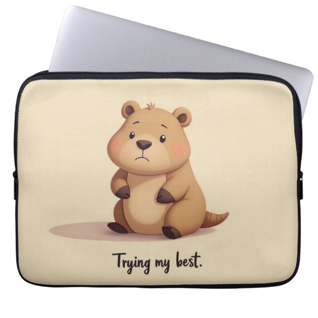 Cute tired capybara laptop sleeve (Voorkant)
