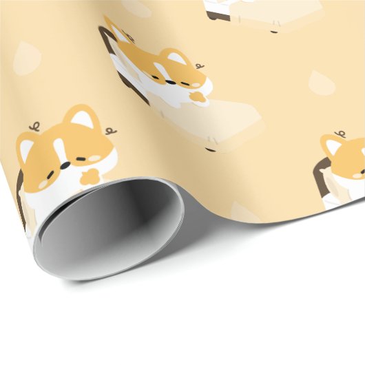 Cute Tired Corgi Cadeaupapier (Rol Hoek)