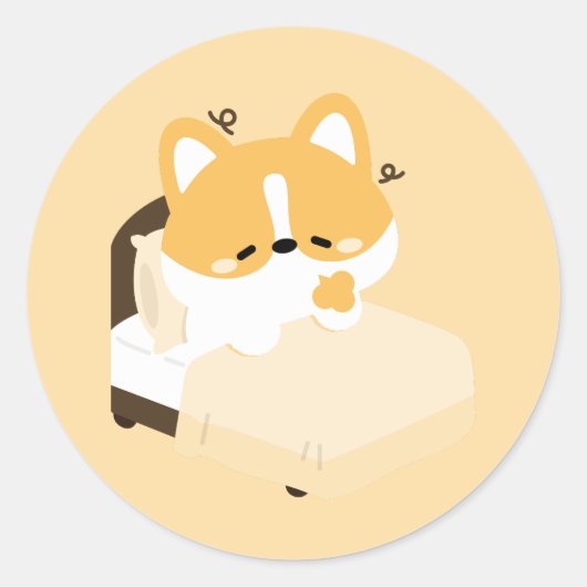 Cute Tired Corgi Ronde Sticker (Voorkant)