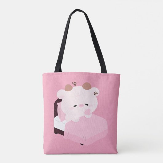 Cute Tired Cow Tote Bag (Achterkant)