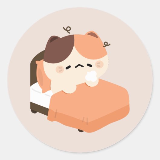Cute Tired Tortie Cat  Ronde Sticker (Voorkant)