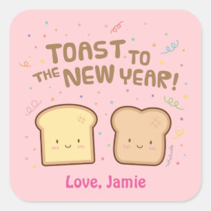 Cute Toast naar het Nieuwe Jaars Puns Humor Confet Vierkante Sticker