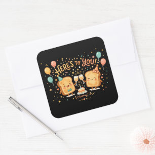 Cute Toast Verjaardagsviering Groet Vierkante Sticker