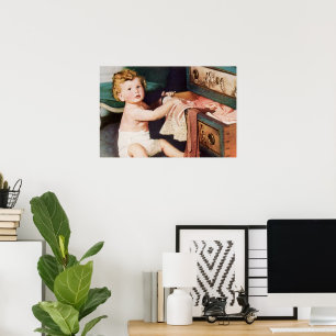 Cute Toddler die met Clothes Dresser speelt Poster