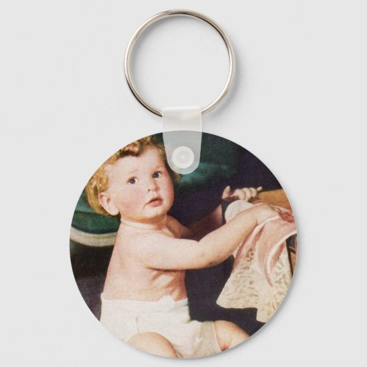  Cute Toddler die met Clothes Dresser speelt Sleutelhanger (Voorkant)