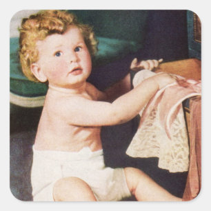 Cute Toddler die met Clothes Dresser speelt Vierkante Sticker