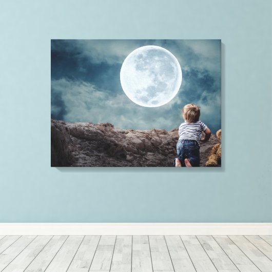 Cute Toddler gezegde Goodnight to the Huge Moon Canvas Afdruk (Insitu (Houten vloer))