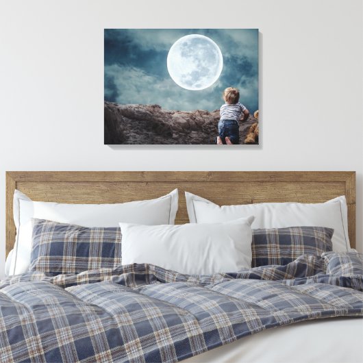 Cute Toddler gezegde Goodnight to the Huge Moon Canvas Afdruk (Insitu (Slaapkamer))