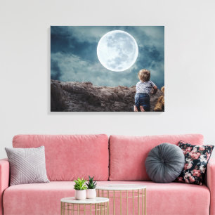 Cute Toddler gezegde Goodnight to the Huge Moon Canvas Afdruk