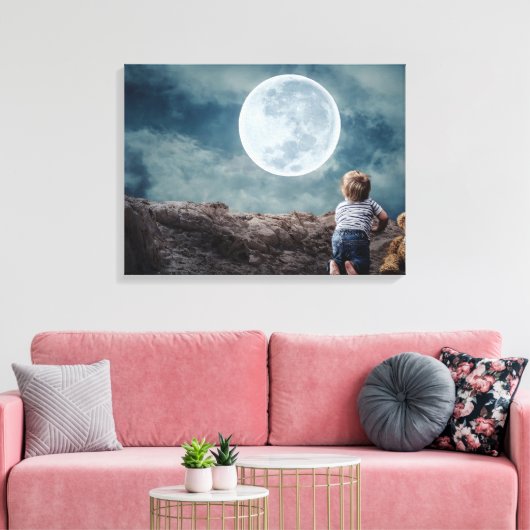 Cute Toddler gezegde Goodnight to the Huge Moon Canvas Afdruk (Insitu (Woonkamer))