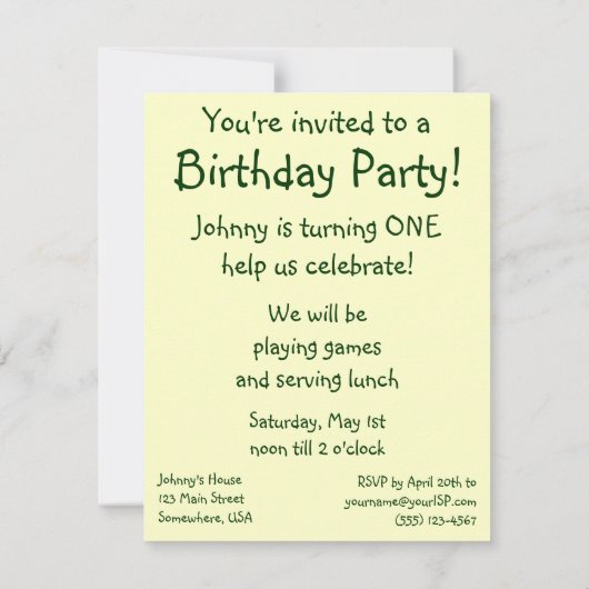  Cute Toddlers, uitnodiging van de Birthday Party (Achterkant)