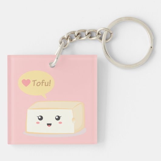 Cute Tofu vraagt mensen om van tofu te houden Sleutelhanger (Achterkant)