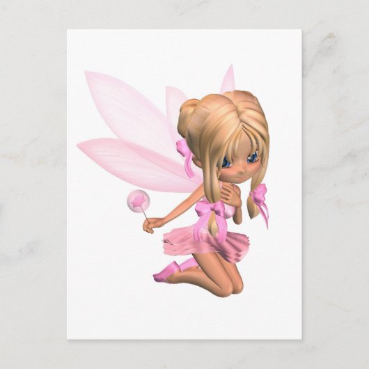 Cute Toon Ballerina Fairy in Pink - kneeling Briefkaart (Voorkant)