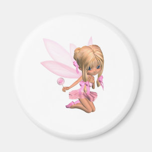 Cute Toon Ballerina Fairy in Pink - kneeling Magneet