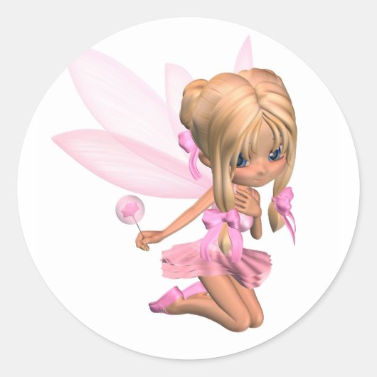 Cute Toon Ballerina Fairy in Pink - kneeling Ronde Sticker (Voorkant)