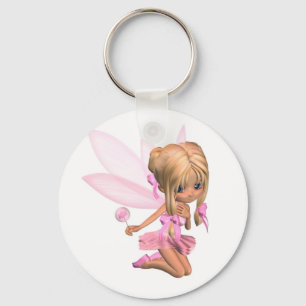 Cute Toon Ballerina Fairy in Pink - kneeling Sleutelhanger