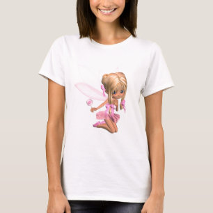 Cute Toon Ballerina Fairy in Pink - kneeling T-shirt