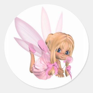 Cute Toon Ballerina Fairy in Pink - lounging Ronde Sticker