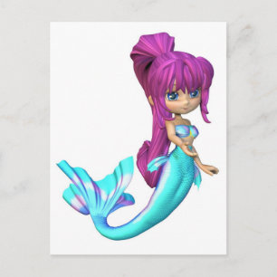 Cute Toon Bright Blue Mermaid Briefkaart