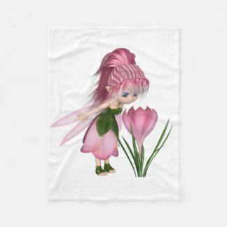 Cute Toon Pink Crocus Fairy, stand by a Flower Fleece Deken