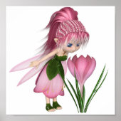 Cute Toon Pink Crocus Fairy, stand by a Flower Poster (Voorkant)