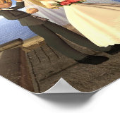 Cute Toon Wedding Couple op een Seaside Balcony Poster (Hoek)