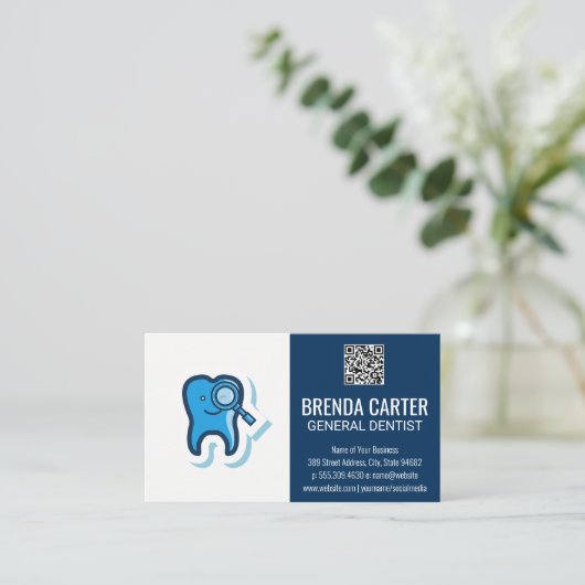 Cute Tooth Dentist Icon | QR-scancode Visitekaartje (Staand voorkant)