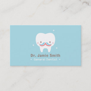 Cute Tooth Mustache Dentist Visitekaartjes