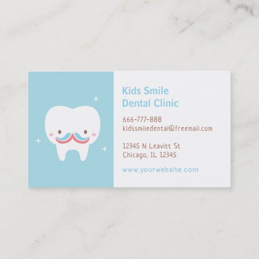 Cute Tooth Mustache Dentist Visitekaartjes (Achterkant)