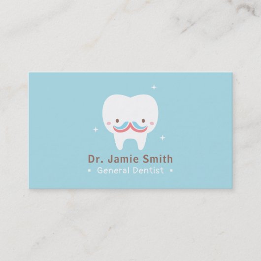 Cute Tooth Mustache Dentist Visitekaartjes (Voorkant)